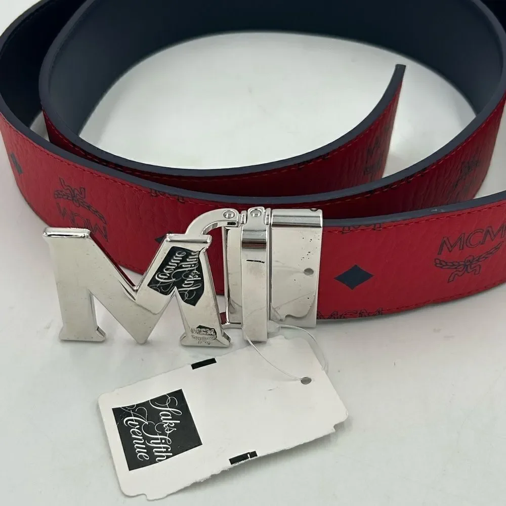 Men’s MCM monogram, red leather reversible belt size 50 can be made smaller